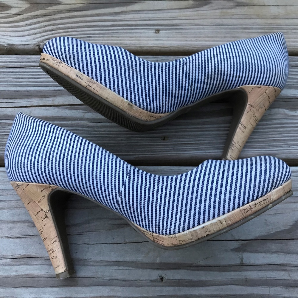 Call it Spring Women Heels Shoes Blue/White Stripe - Picture 4 of 8
